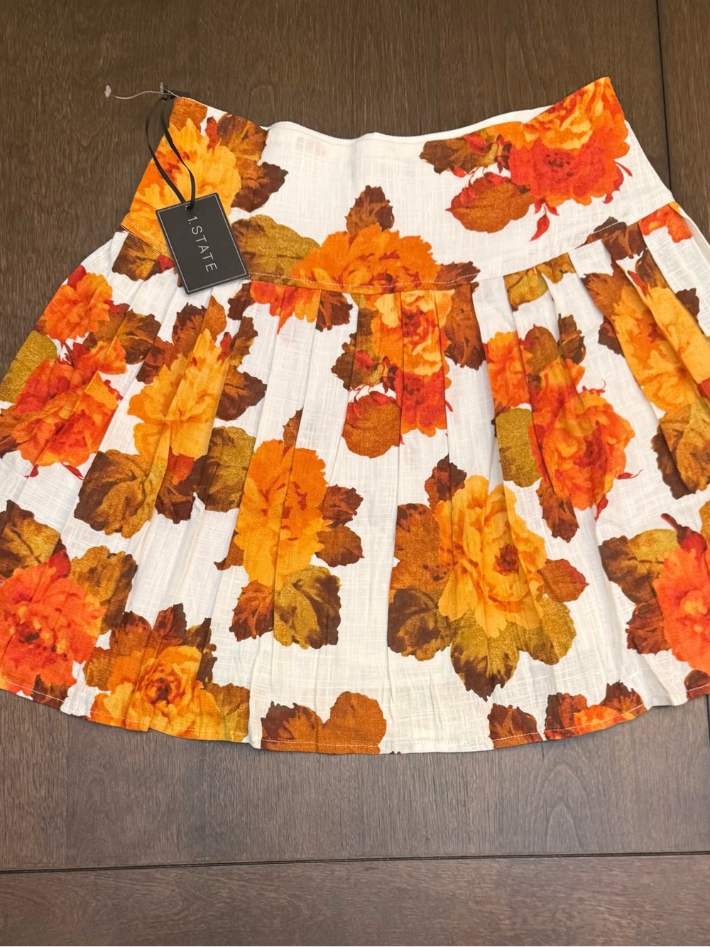 1. State White Skater Skirt with Orange & Brown Floral Print
